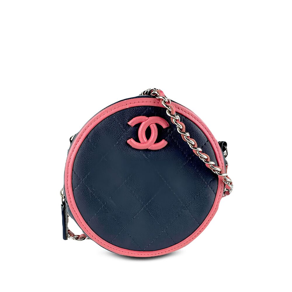 Pre-Loved Chanel Quilted Lambskin Color Pop Round Clutch with Chain